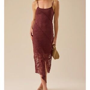 ALTAR’D STATE brown lace overlay midi dress